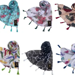 Printed Chiffon Women Multicolor Fancy Scarf, Scarf, Stole-image-18