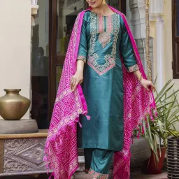 Women Cotton Silk Kurta Pant Set-image-99