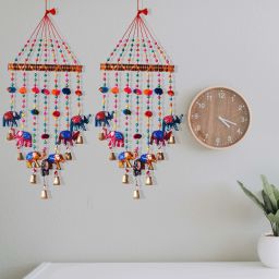 RAJ SHAI CRAFT Home Decoration Items ELEPHANT Wind Chimes V safe combo set of 2 Home Decoration for Hall balcaney Wall/Door/Window Hanging Bells (90 cm multicolour) Plastic Windchime-image-43