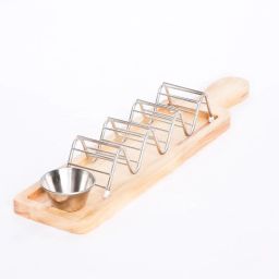 Wooden Platter 2PCSet - Premium Serving Set with Wooden Stand, 3-Compartment Taco Holder Serving Set-14