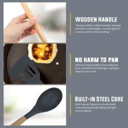 myoz Silicone Spatula Cooking Set with Wooden Handles for Non-Stick Cookware Kitchen Tool Set image 2