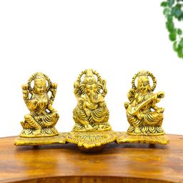 international gift Gold Plated Laxmi Ganesh Saraswati with Diya Holder – Puja Decor Decorative Showpiece - 15.24 cm-picture-35