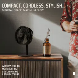 house goods FLOW Rechargeable High-Speed Cordless Table Fan with LED Light & Remote Control 5 Star 4 Blade Table Fan image 2