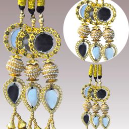 Exclusive Designer Paranda with Gold Thread and Mirror Work golden paranda Hair Extension-image-62