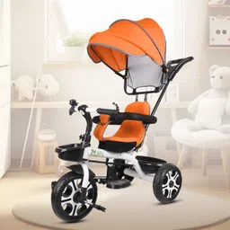 toyshoppee New Canopy Tricycle with Soft Seat,Front-Back Basket,Parental Push Handle,Bell New Canopy Tricycle for Babys with New Colours Yellow::Black Tricycle-picture-16