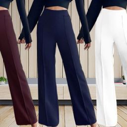 Pack of 3 Women Regular Fit Purple, Dark Blue, White Polyester Trousers-image-57