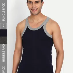 T.T. Men Pack Of 2 Titanic Pure Cotton Ribbed Gym Basic Vests-image-64