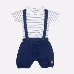 BABY GO Boys Navy Blue & White Solid Pure Cotton Dungarees With T-Shirt-image-35