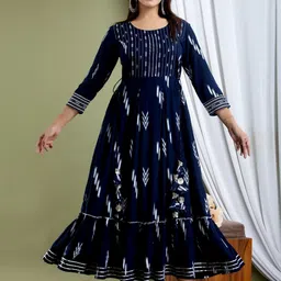 KALINI Women Navy Blue Printed Anarkali Kurta-31