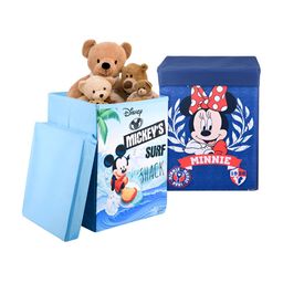 Kuber Industries Blue Mickey & Minnie Mouse Printed Toy Storage Box with Lid & Handles 60L-12