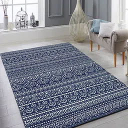 OBSESSIONS Navy Blue Ethnic Motifs Printed Carpet-45