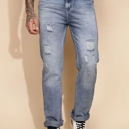 Global Republic Men Comfort Straight Fit Mildly Distressed Heavy Fade Stretchable Jeans-image-97