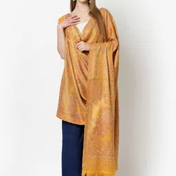 WEAVERS VILLA Women Mustard Yellow & Purple Woven Design Shawl-picture-15