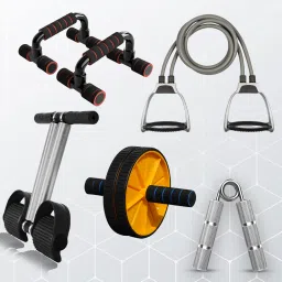 Double Toning Tube,Tummy Trimmer ,Pushup bar And Ab roller,Metal Hand Gripper Fitness Accessory Kit Kit-7