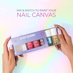 just herbs Party Ready Nail Paint Set of 5 - Blush Pink, Gleaming Orchid, Peony Paradise, Matte In Love, Enchanted Sapphire image 2