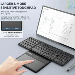 TECLUSIVE Slim Leather Foldable Wireless Bluetooth Keyboard with Touchpad/Trackpad Bluetooth Handheld Multi-device Keyboard Compatible with Laptop, iPad, Mac, Desktop, Tablet image 2