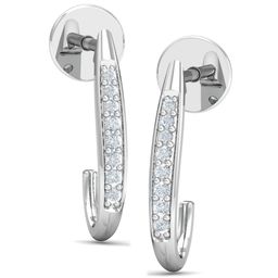 KUBERBOX Valerie 18KT White Gold Diamond Studded J-Hoop Earrings- 1.41 gm-55