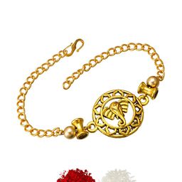 aadita Gold Toned Copper Rakhi With Roli Chawal-image-11
