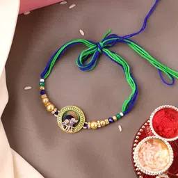 PANASH- Gold-Plated Krishna Shaped Thread Rakhi With Roli Chawal-14