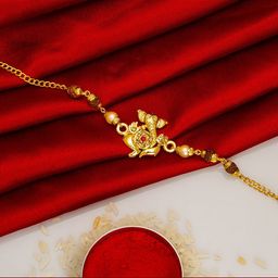 aadita Men Gold-Plated Gold-Toned Ganesha Rakhi With Rolichawal-image-82