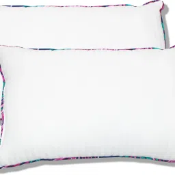 White with Decorative Piping Trim Hollow Microfibre Solid Sleeping Pillow Pack of 2-image-53