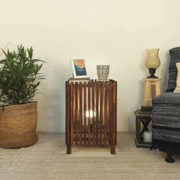 symplify Renard Wooden Shelf Floor Lamp with Wooden Shade & Brown Base-picture-2