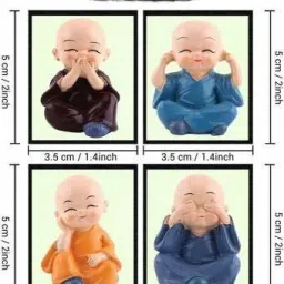 bzilo Baby Monk Buddha Set Of 4 Statue for Home Office Car Dashboard Decorative Showpiece-12 cm image 2