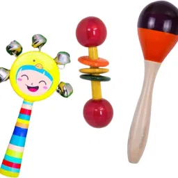 Wooden Bell Rattle Pack of 3 For New Born Babies Non Toxic Rattle-7