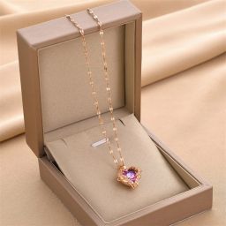 Valentine Gift Special purple ocean heart Chain Pendent Sterling Silver Diamond Sterling Silver Pendant Set-image-22