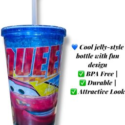 Kids Jelly Sipper Cup with Straw | BPA-Free | Cartoon Print | Leak-Proof | 450ml-35