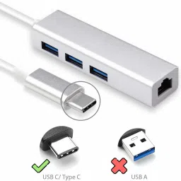 microware USB 3.1 Type C to RJ45 Hub 10/100Mbps Ethernet USB 2.0 Network Card LAN Adapter. Type C to 3 Port USB 2.0 to LAN Adapter Lan Adapter image 2