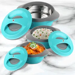 Ripple Double Walled Insulation Casserole | Firm Twist Lock and Handles |Green Pack of 3 Thermoware Casserole-22