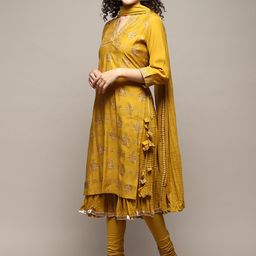 Biba  Ethnic Motifs Printed Regular Sequinned Kurta with Churidar & With Dupatta image 4