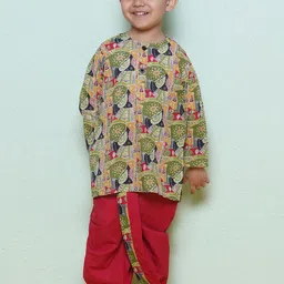Aj DEZInES Boys Ethnic Motifs Printed Regular Pure Cotton Kurta with Dhoti Pants-42