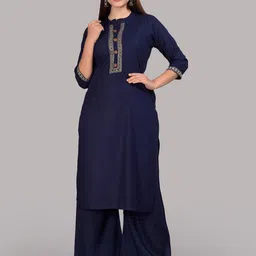 Niona Mandarin Collar Thread Work Straight Kurta With Palazzo-image-73