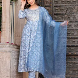 KALINI Floral Embroidered Regular Thread Work Kurta with Palazzos & With Dupatta-4