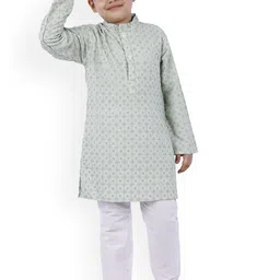 BAESD Boys Ethnic Motifs Embroidered Regular Mirror Work Straight Kurta With Pyjamas-1