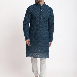 TREEMODA Floral Embroidered Regular Chikankari Kurta With Pyjamas-image-4