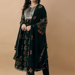 Anushansa Ethnic Motifs Printed Sequined Work A-line Kurta With Trouser And Dupatta image 2