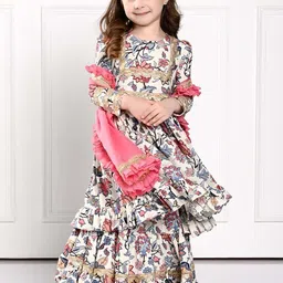 THE PONY & PEONY CO. Girls Floral Printed Gotta Patti Kurta with Sharara & Dupatta-picture-12