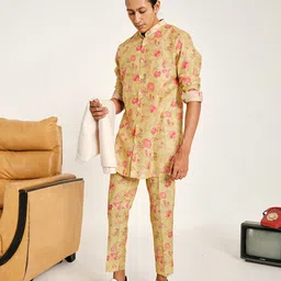 Project Bandi Men Floral Printed Regular Chanderi Cotton Kurta with Trousers-picture-8