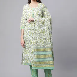 Divena Women White Floral Printed Gotta Patti Pure Cotton Kurta with Trousers & With Dupatta-30