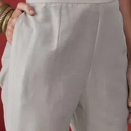 Anouk Cream Ethnic Motifs Yoke Design Mirror Work Kurta with Trousers & Dupatta image 3