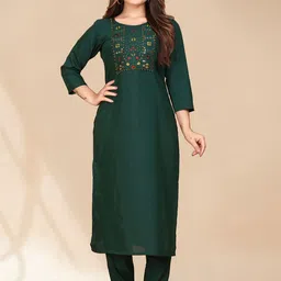 Anouk Green Ethnic Motifs Yoke Design Thread Work Kurta with Trousers & Dupatta image 2