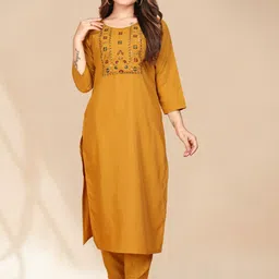 Anouk Yellow Ethnic Motifs Yoke Design Thread Work Kurta with Trousers & Dupatta image 5