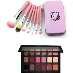 7 Pc Makeup Brush Pink / black & Rose Gold Remastered Textured Eyeshadow Palette-image-9