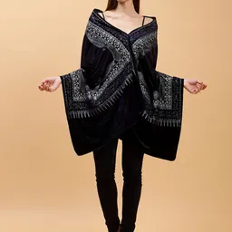 Moda Chales Paisley Embroidered Velvet Shawl-image-98