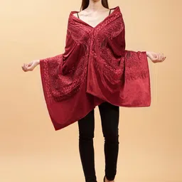 Moda Chales Paisley Embroidered Velvet Shawl-image-97