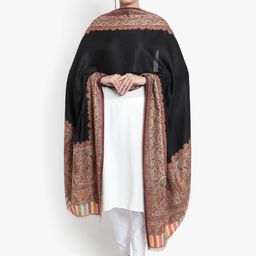 Mizash Women Black & Beige Printed Woolen Shawl-picture-31