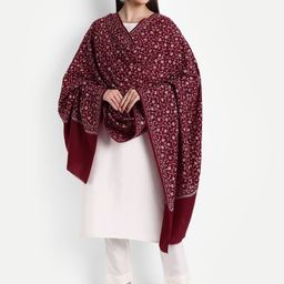 Zamour Women Maroon & Off White Embroidered Pure Wool Shawl-picture-36